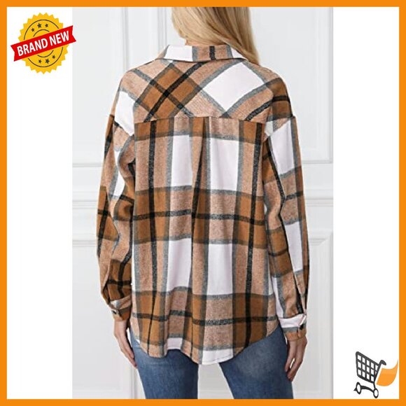 Cozy Plaid Shacket Button Down Long Sleeve Soft Polyester Casual Jacket - Picture 4 of 5